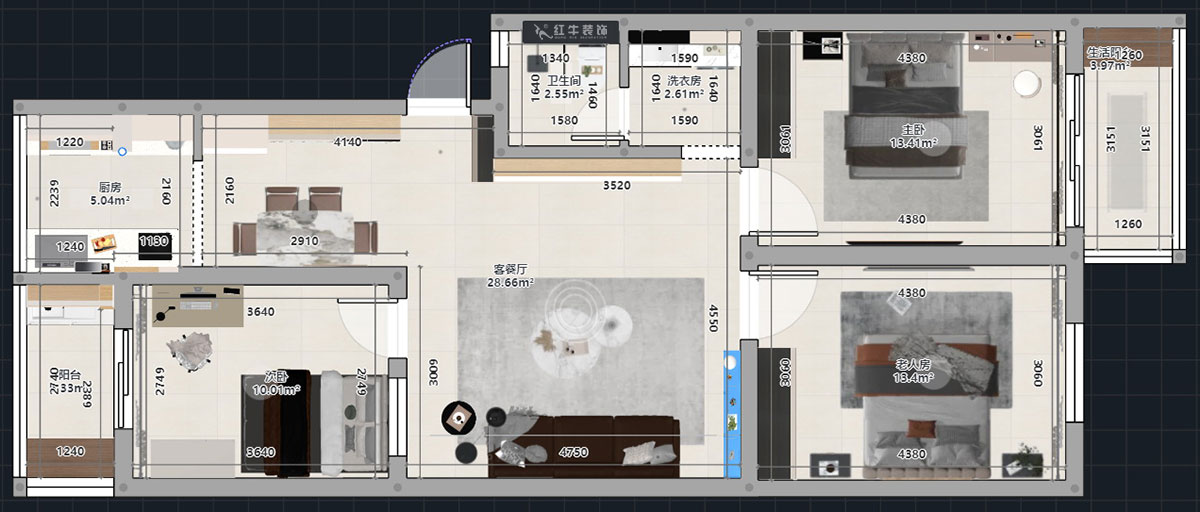 蔣?。鹬刍▓@4-3-806-100㎡-現(xiàn)代簡約風(fēng)格｜3室2廳1衛(wèi)｜老房裝修｜定制家｜全包12萬｜00_03平面彩圖
