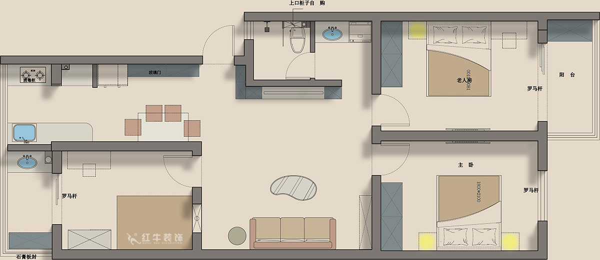 蔣?。鹬刍▓@4-3-806-100㎡-現(xiàn)代簡約風(fēng)格｜3室2廳1衛(wèi)｜老房裝修｜定制家｜全包12萬｜00_04平面彩圖