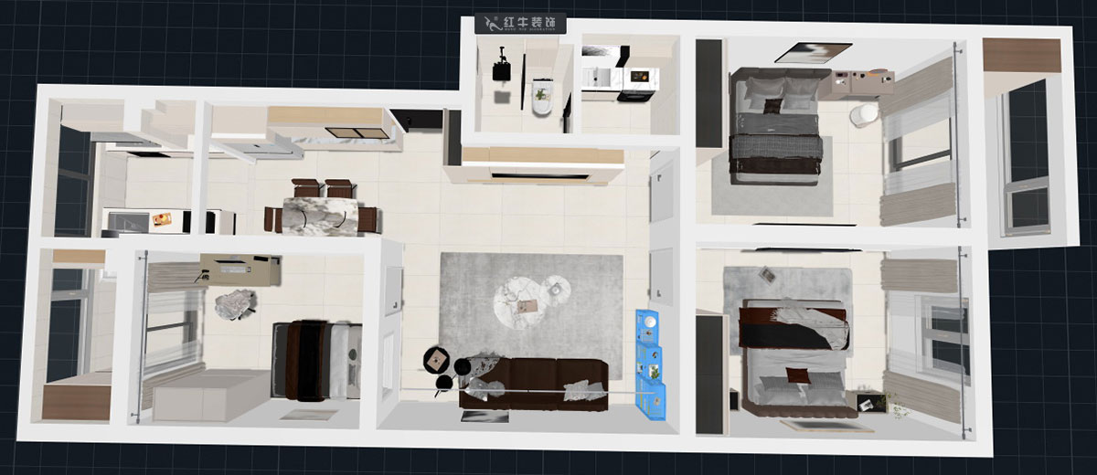 蔣?。鹬刍▓@4-3-806-100㎡-現(xiàn)代簡約風(fēng)格｜3室2廳1衛(wèi)｜老房裝修｜定制家｜全包12萬｜00_05鳥瞰圖