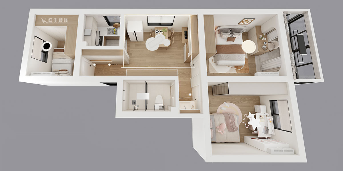 劉小勇｜寧工新寓二村115號501-75㎡-現(xiàn)代簡約風(fēng)格｜3室1廳1衛(wèi)｜老房裝修｜定制家｜全包10萬｜00_04鳥瞰圖