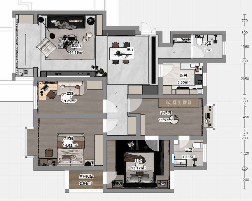 劉曉芳｜九龍盛世園19號801室-135㎡-現(xiàn)代風格｜4室2廳2衛(wèi)｜老房裝修｜定制家｜全包15
