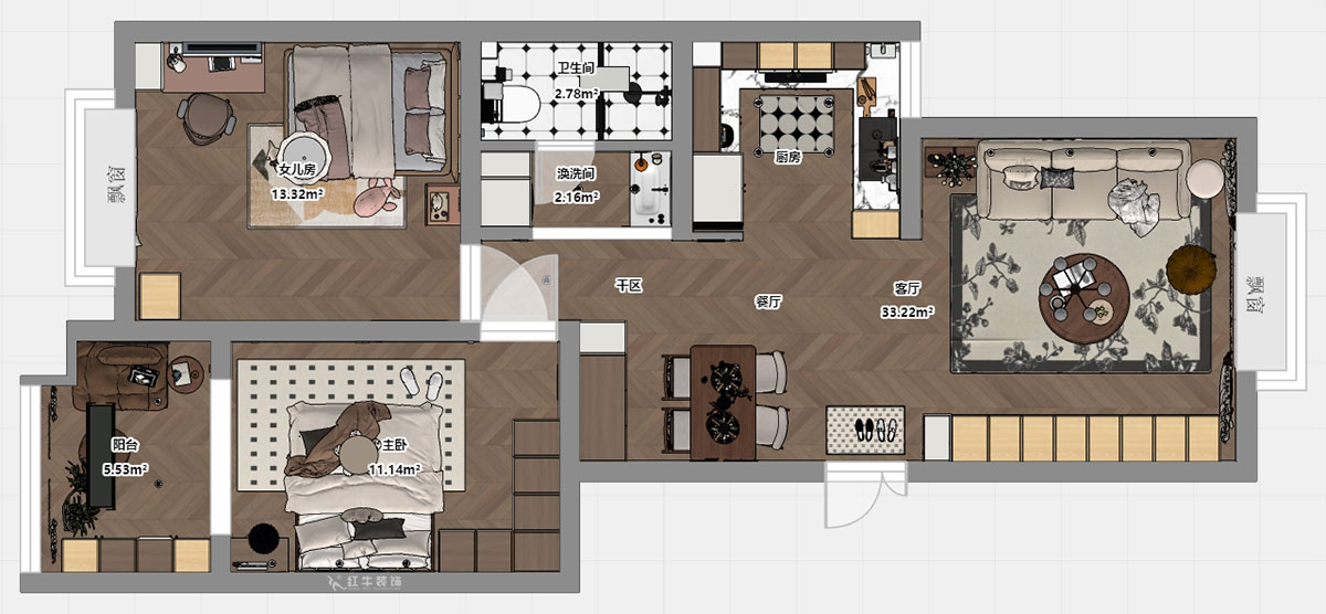 顧娟｜東城水岸1棟B單元804室-90㎡-中古風(fēng)格｜2室2廳1衛(wèi)｜舊房裝修｜定制家｜全包12