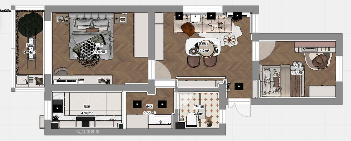 顧娟｜育才公寓32-502-66㎡-法式風(fēng)格｜2室1廳1衛(wèi)｜舊房裝修｜定制家｜全包11