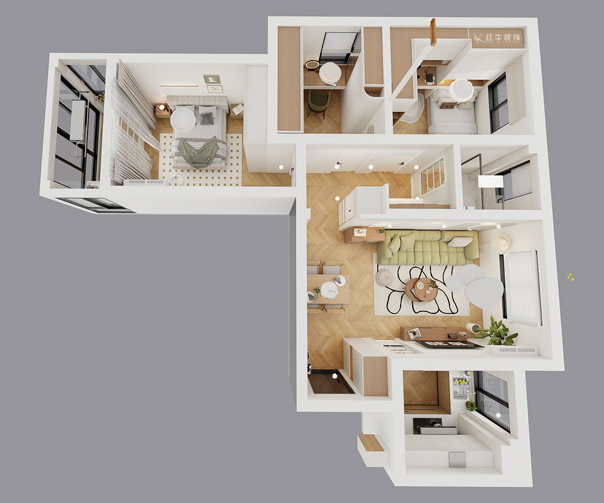 蔣?。y龍雅苑11-3-212-85㎡-現(xiàn)代原木風(fēng)｜3室1廳1衛(wèi)｜新房裝修｜定制家｜全包11萬｜00_04鳥瞰圖