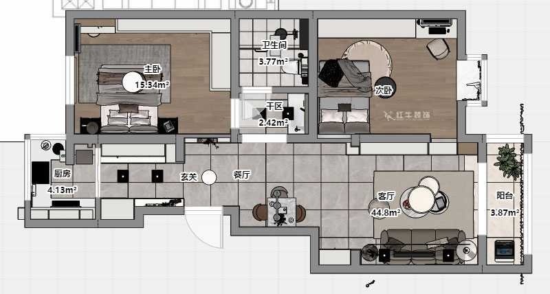 朱彥｜怡水嘉園3幢11號101室-100㎡-現(xiàn)代簡約風格｜2室2廳1衛(wèi)｜老房改造｜定制家｜全包12萬｜00_03平面彩圖