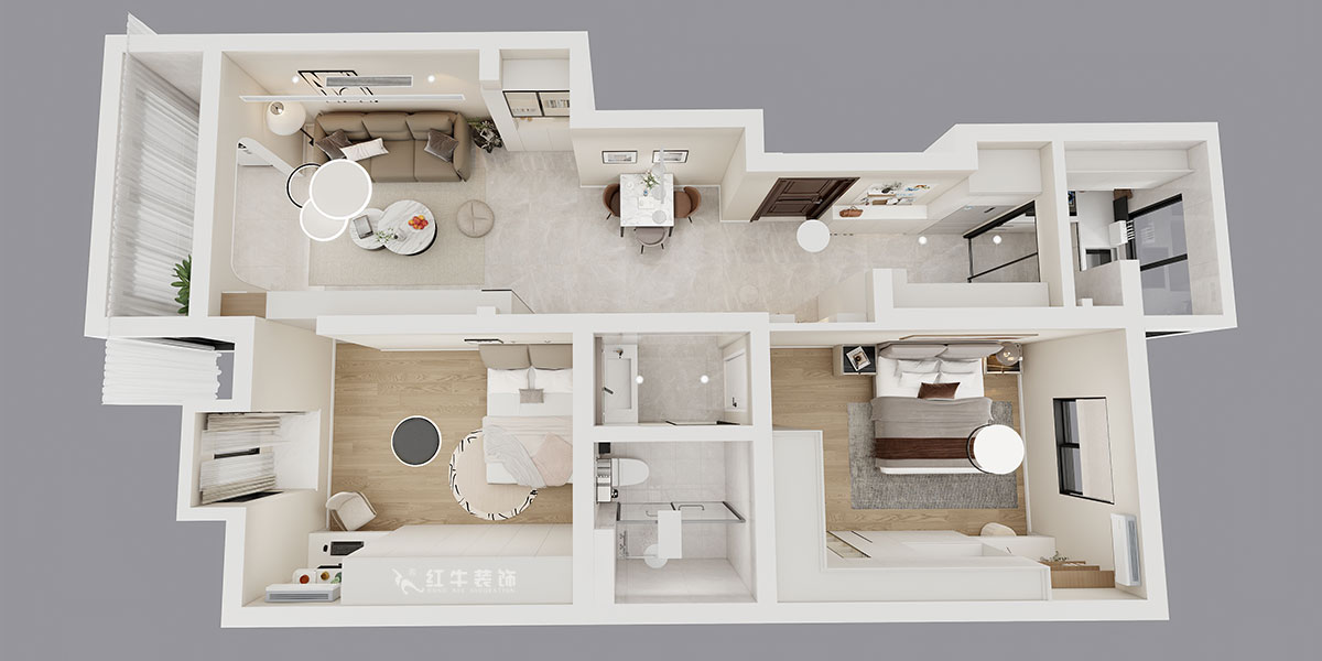 朱彥｜怡水嘉園3幢11號101室-100㎡-現(xiàn)代簡約風格｜2室2廳1衛(wèi)｜老房改造｜定制家｜全包12萬｜00_04鳥瞰圖