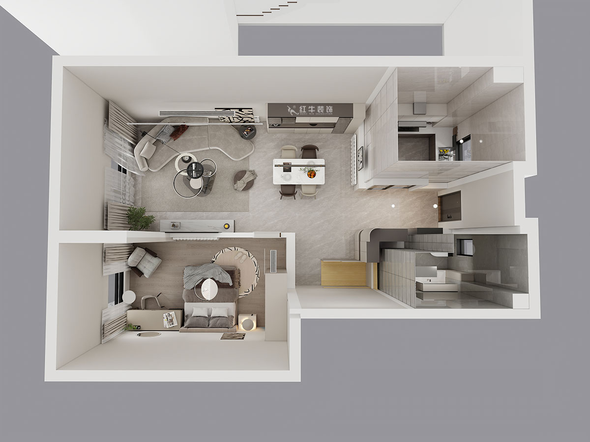 吳波｜華府國際43-1-707-148㎡-輕法風(fēng)格｜復(fù)式｜4室2廳3衛(wèi)｜舊房裝修｜定制家｜全包18萬｜00_07一樓鳥瞰圖