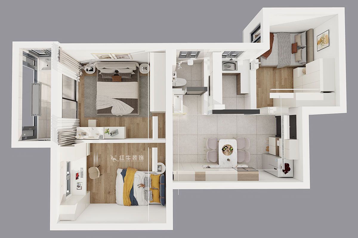 魏明花｜武學(xué)園8-2505-82㎡-現(xiàn)代簡(jiǎn)約風(fēng)格｜3室1廳1衛(wèi)｜二手房裝修｜定制家｜全包14萬(wàn)｜00_04鳥(niǎo)瞰圖