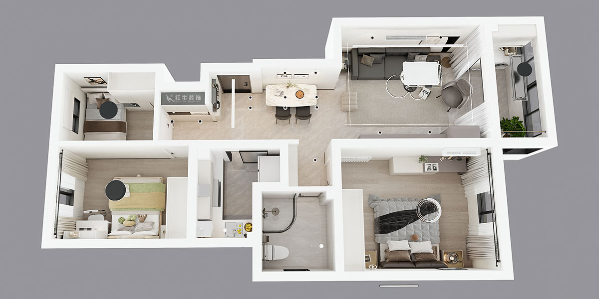 蔣琛｜白云雅居21-202-88㎡-現(xiàn)代簡約風(fēng)格｜3室2廳1衛(wèi)｜新房裝修｜定制家｜全包11萬｜00_04鳥瞰圖