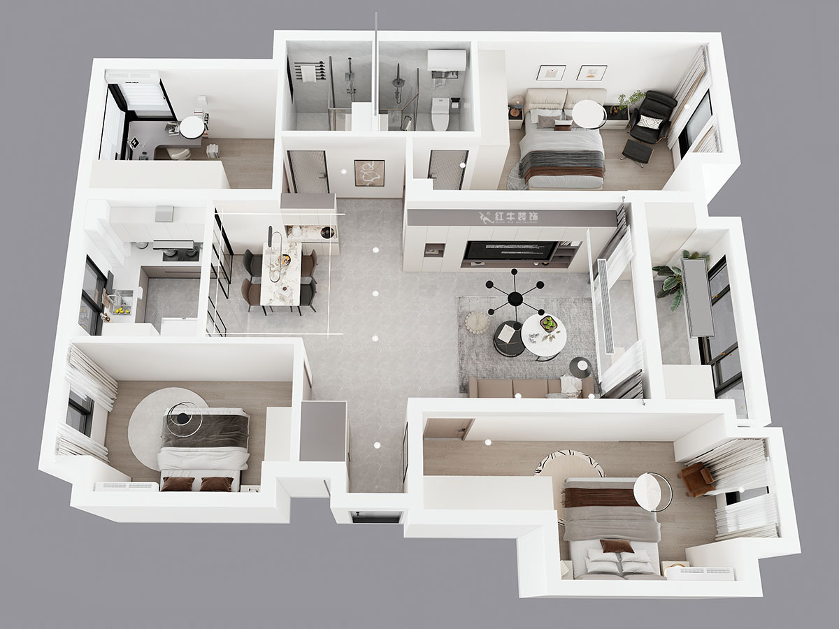 孟憲濤｜融創(chuàng)臻園15-1005-120㎡-簡(jiǎn)約風(fēng)格｜4室2廳2衛(wèi)｜新房裝修｜定制家｜全包16萬(wàn)｜00_04鳥(niǎo)瞰圖