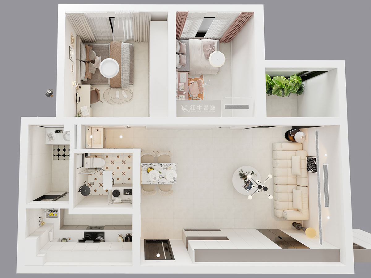 朱明琪｜金鼎灣花園1-2-2004-87㎡-現(xiàn)代簡(jiǎn)約風(fēng)格｜2室2廳1衛(wèi)｜老房裝修｜定制家｜全包10萬｜00_04鳥瞰圖