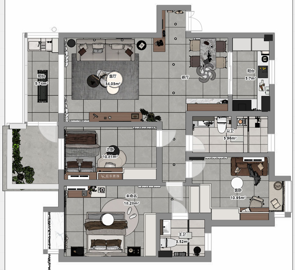 蔣?。厦髦?-1-401-115㎡-現(xiàn)代簡(jiǎn)約風(fēng)格｜3室2廳2衛(wèi)｜老房裝修｜定制家｜全包13萬｜00_03平面彩圖