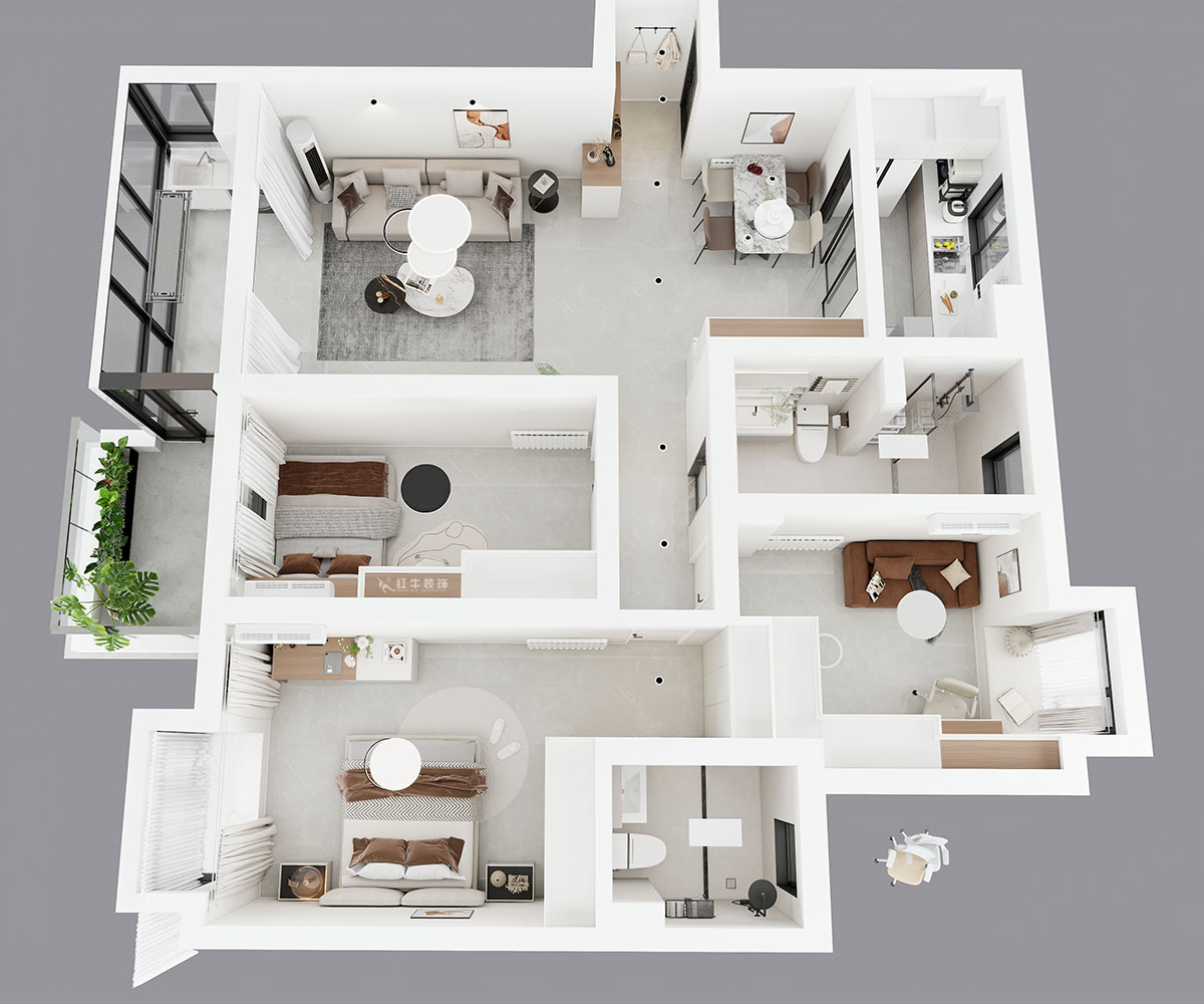 蔣?。厦髦?-1-401-115㎡-現(xiàn)代簡(jiǎn)約風(fēng)格｜3室2廳2衛(wèi)｜老房裝修｜定制家｜全包13萬｜00_04鳥瞰圖
