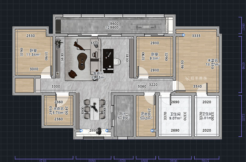 熊皓宇｜頤和鉑岸江璟-140㎡-現(xiàn)代輕奢風(fēng)格｜精裝修局改｜00_01平面彩圖