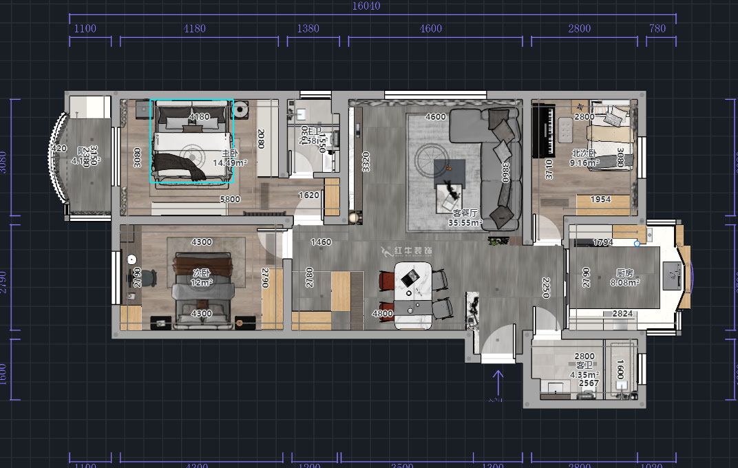 熊皓宇｜青石村-110㎡-現(xiàn)代輕奢風格｜3室2廳2衛(wèi)｜老房裝修｜半包10