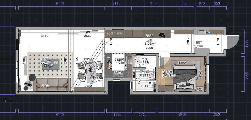 熊皓宇｜城開湯山公館16甲103室-160㎡-現(xiàn)代風(fēng)格｜復(fù)式｜4室2廳1廚2衛(wèi)2陽臺(tái)｜老房裝修｜定制家｜全包｜00_01一層平面彩圖