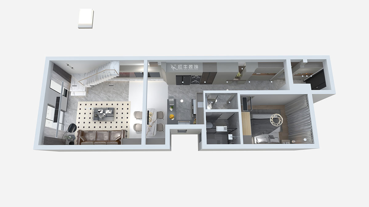 熊皓宇｜城開湯山公館16甲103室-160㎡-現(xiàn)代風(fēng)格｜復(fù)式｜4室2廳1廚2衛(wèi)2陽臺(tái)｜老房裝修｜定制家｜全包｜00_03一層鳥瞰圖
