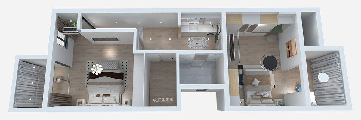 熊皓宇｜城開湯山公館16甲103室-160㎡-現(xiàn)代風(fēng)格｜復(fù)式｜4室2廳1廚2衛(wèi)2陽臺(tái)｜老房裝修｜定制家｜全包｜00_04二層鳥瞰圖