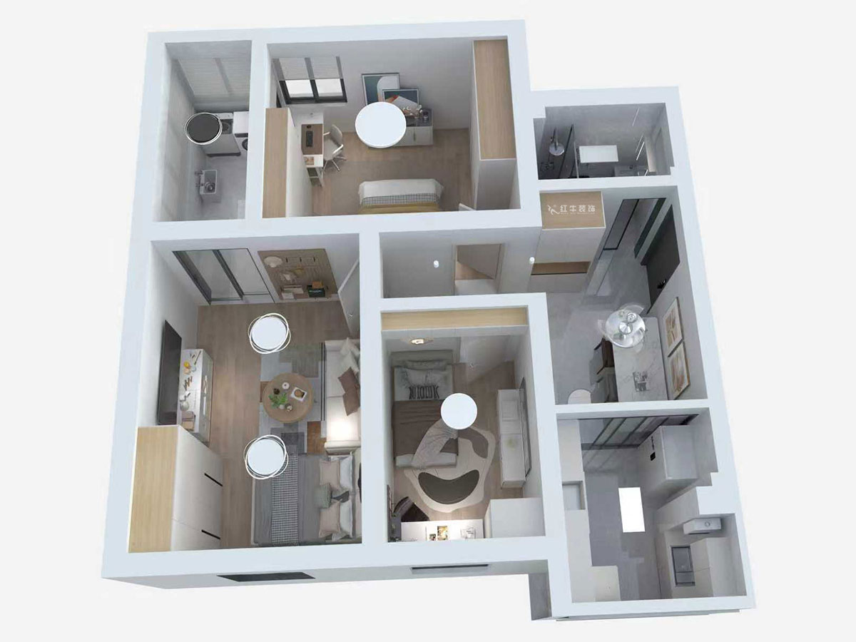 蔣?。少t街92號院9-301-68㎡-現(xiàn)代簡約風(fēng)格｜3室1廳1衛(wèi)｜老房裝修｜定制家｜全包10萬｜00_04鳥瞰圖