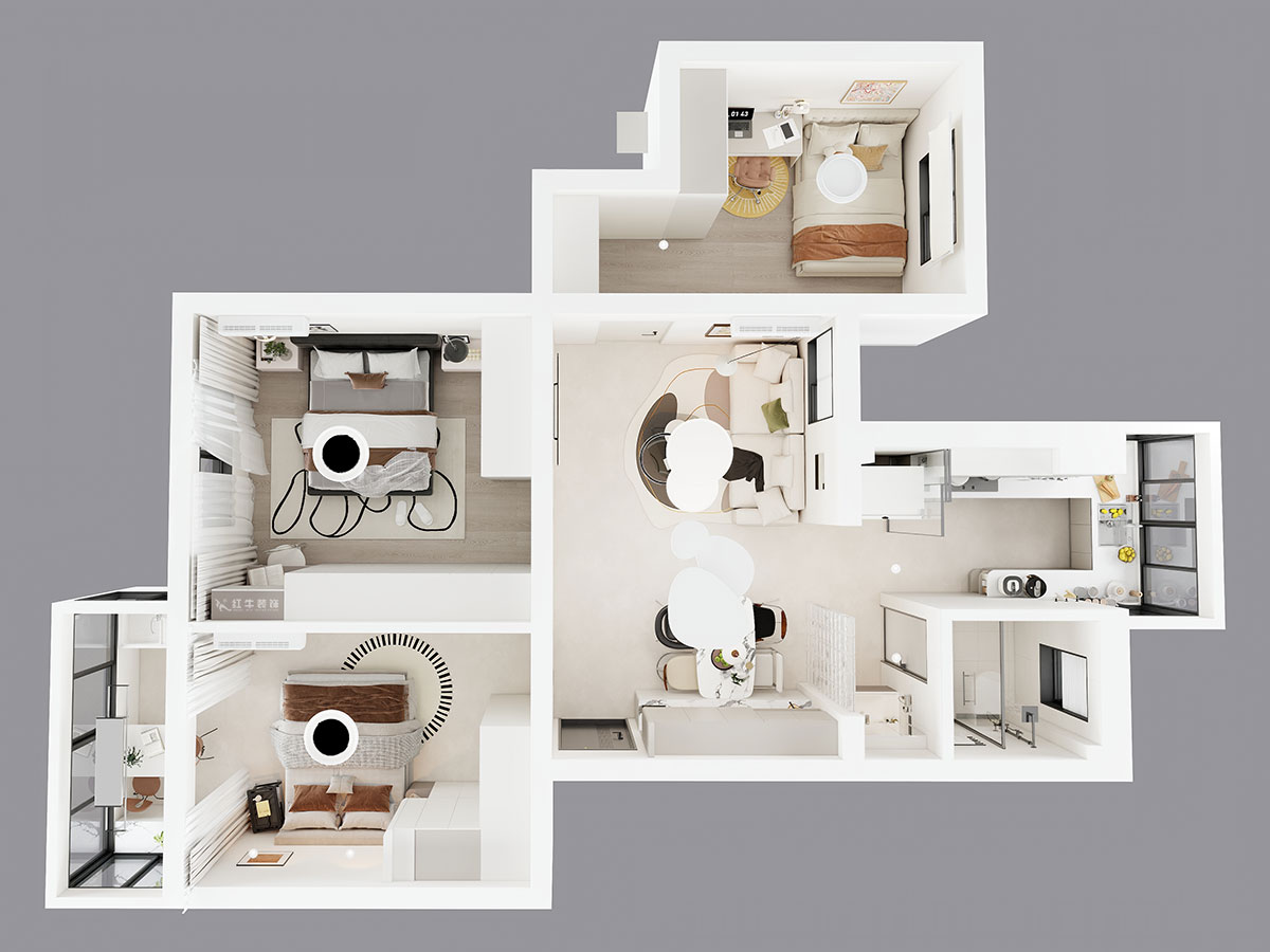 朱明琪｜明月新寓花園12-102-85㎡-現(xiàn)代簡約風(fēng)格｜3室1廳1衛(wèi)｜老房改造｜定制家｜全包11萬｜00_04鳥瞰圖