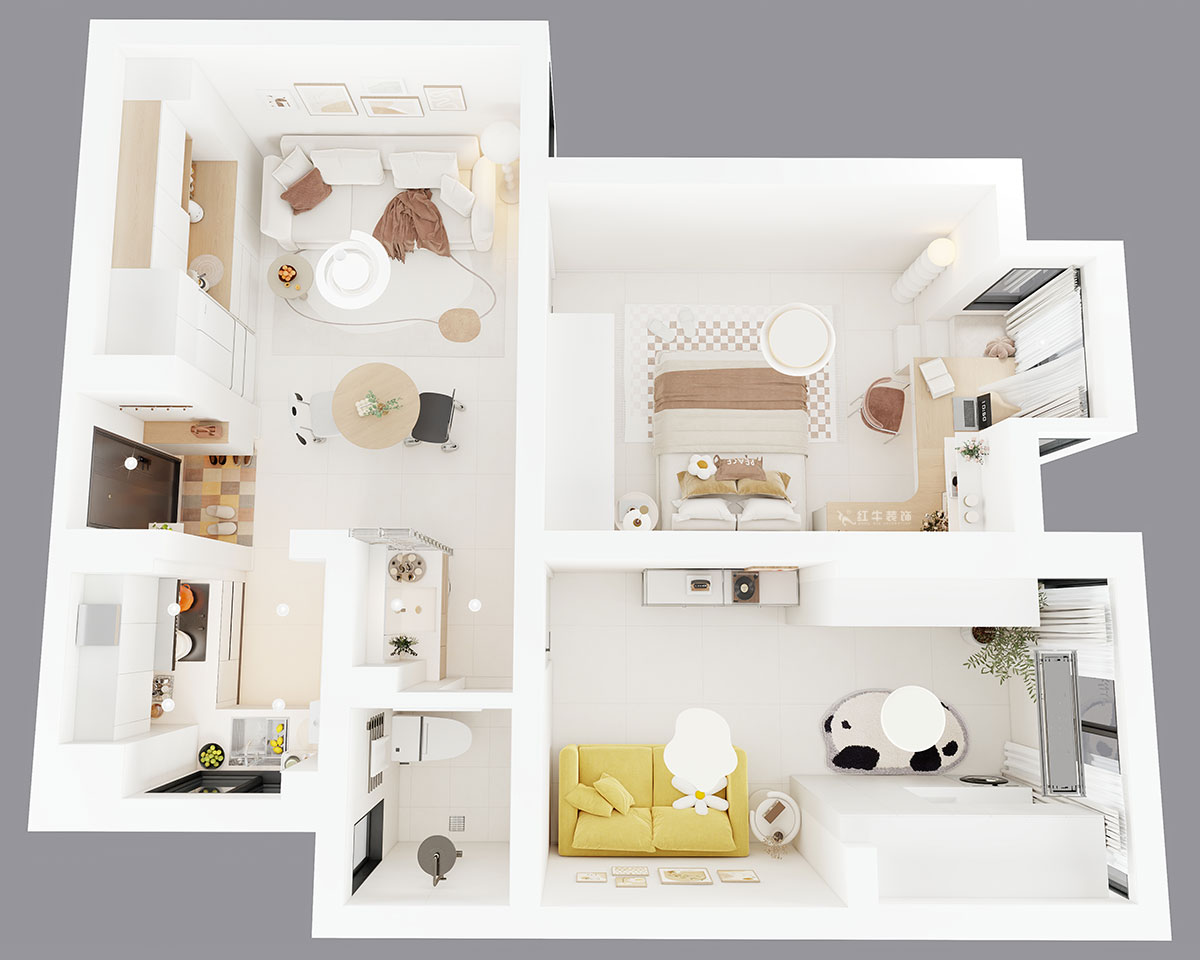 朱明琪｜燕江新城山水苑10-2-1007-68㎡-簡(jiǎn)約風(fēng)格｜2室1廳1衛(wèi)｜老房裝修｜定制家｜全包8萬｜00_04鳥瞰圖