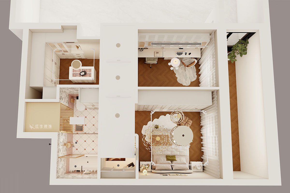 蔣琛｜通宇·潤(rùn)悅府5-2-104-130㎡-美式復(fù)古風(fēng)格｜3室2廳1衛(wèi)｜新房裝修｜定制家｜全包15萬(wàn)｜00_04鳥(niǎo)瞰圖