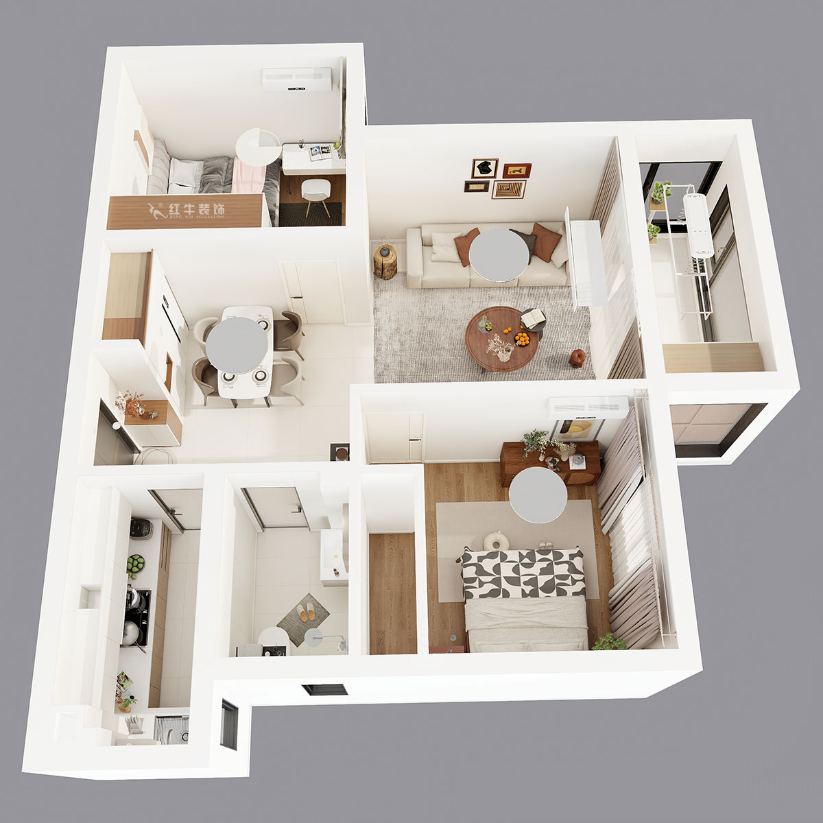 吳波｜新江雅苑1-702-70㎡-現(xiàn)代簡(jiǎn)約風(fēng)格｜2室2廳1衛(wèi)1廚1陽(yáng)臺(tái)｜舊房裝修｜定制家｜全包8萬(wàn)｜00_04鳥瞰圖